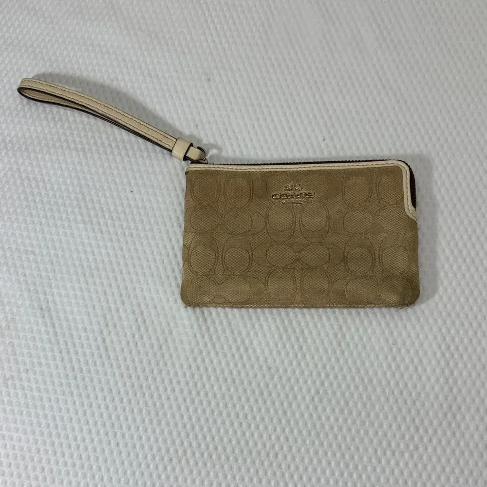 Coach Beige Wristlet with Logo Pattern